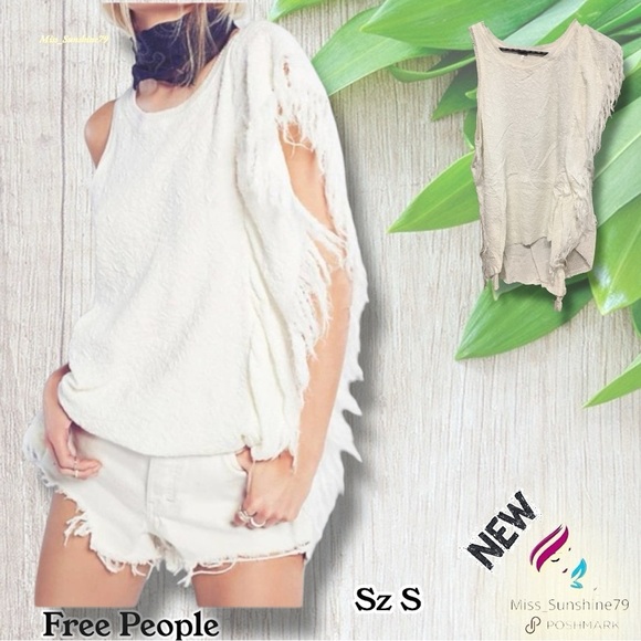 Free People NEW - Sz S - Treat Me Tender - Tank Top Ivory - Flowy - unique - Picture 2 of 9